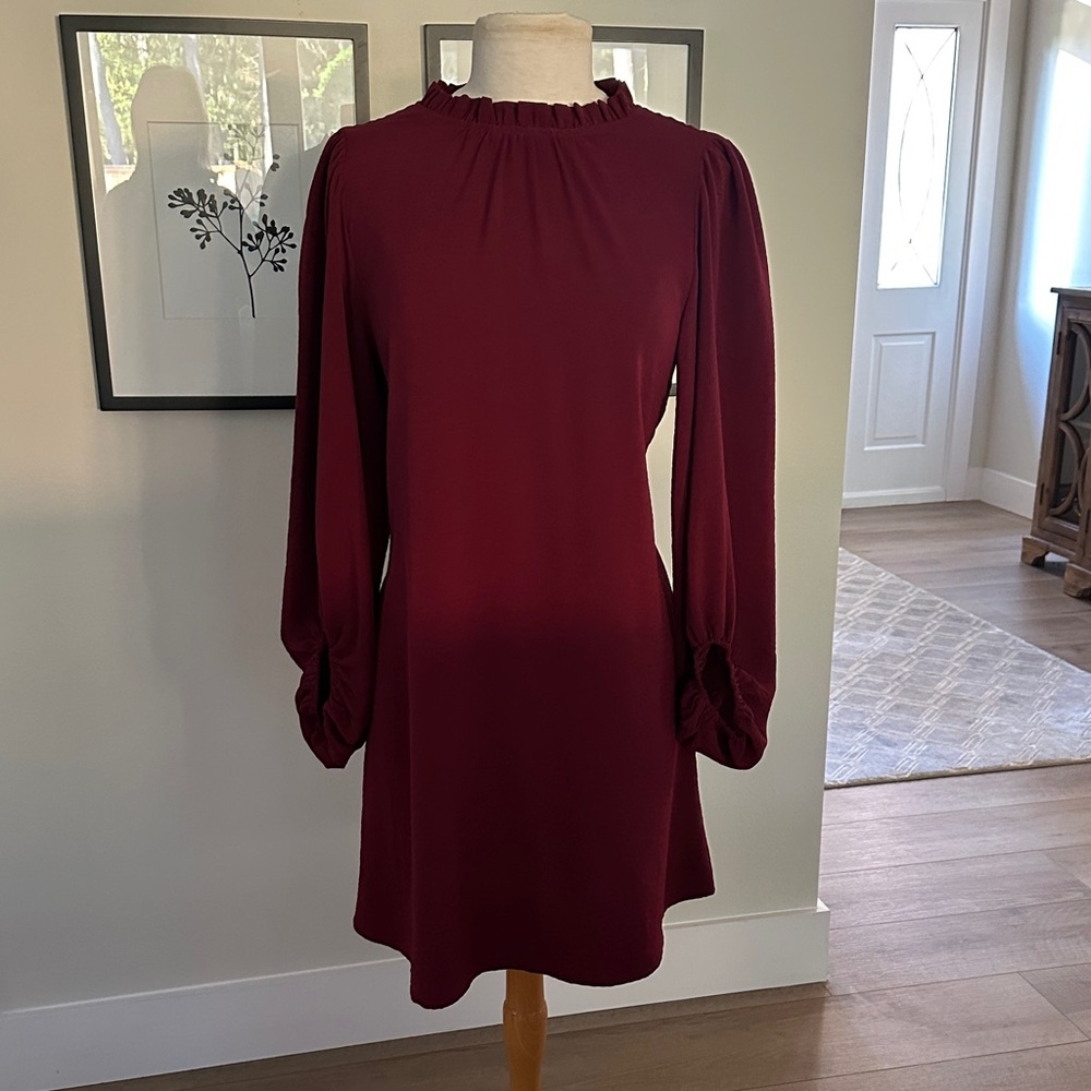 JODIFL Rich Burgundy Long Sleeve Dress